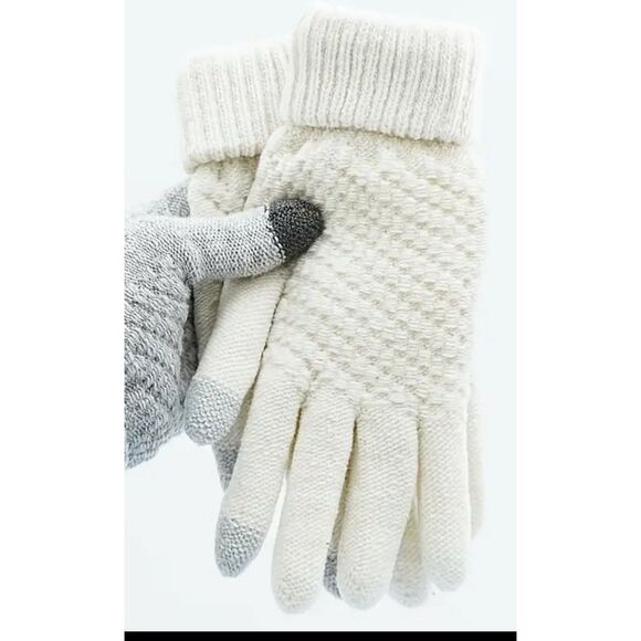 Touchscreen Gloves Women’s Off White Knit Winter Warm - Picture 2 of 3